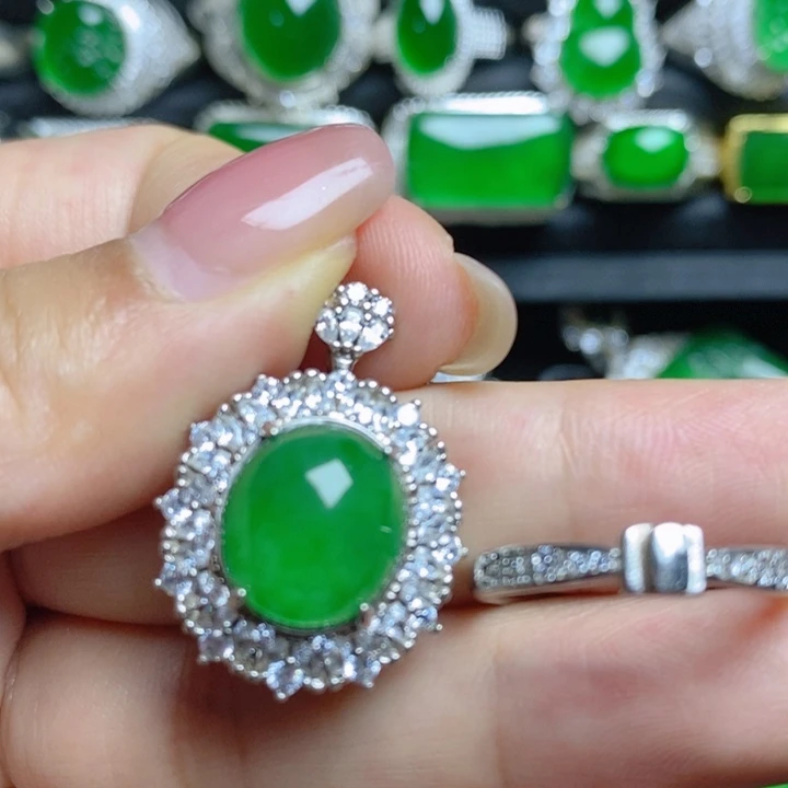 翡翠挂件银S925镶嵌蛋面两用款