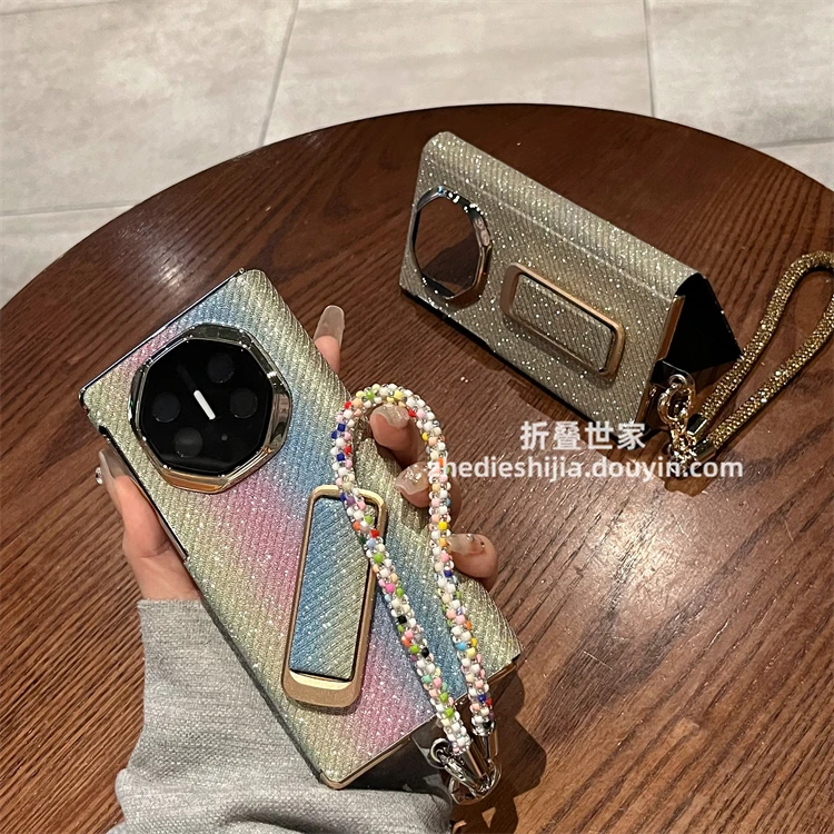 适用华为matext三折叠手机壳xt非凡大师彩色闪粉支架全包翻盖皮套