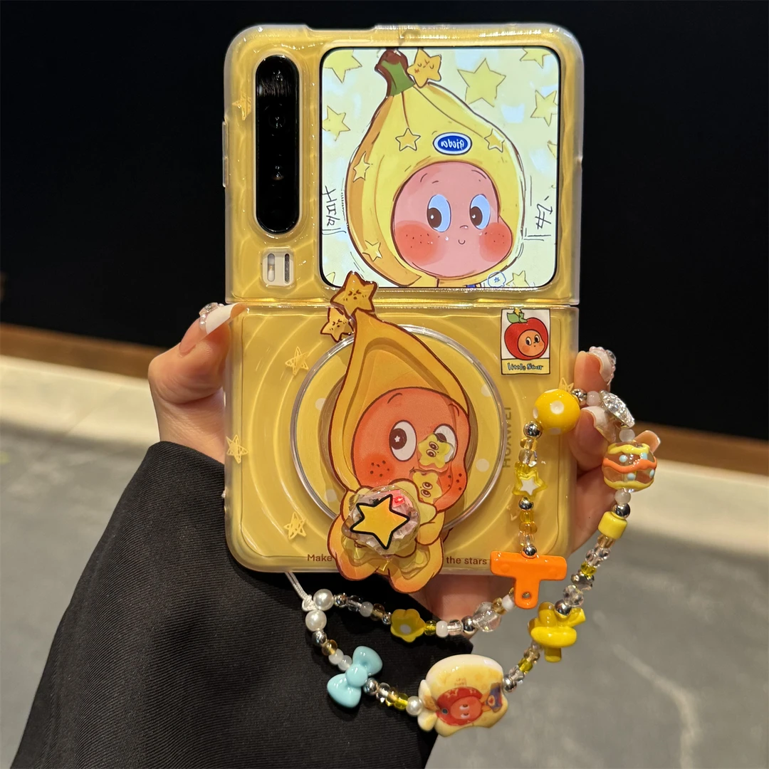 适用华为purax典藏版折叠屏手机壳pocket2波漾纹旋转星星磁吸支架