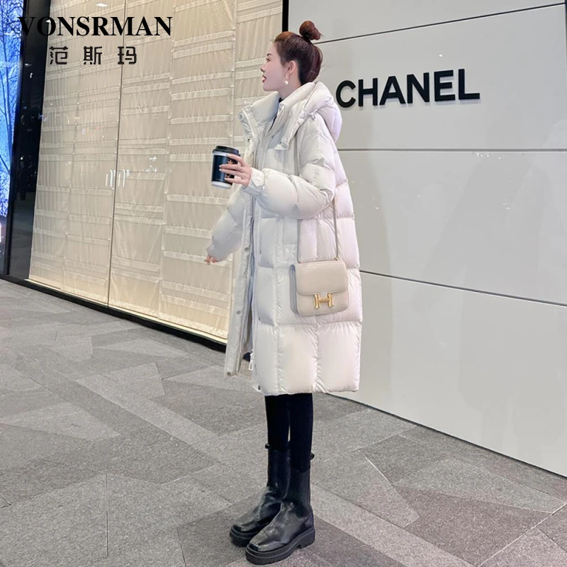 羽绒服女冬季2025新款今年流行爆款中长款显瘦白鹅绒加厚连帽外套