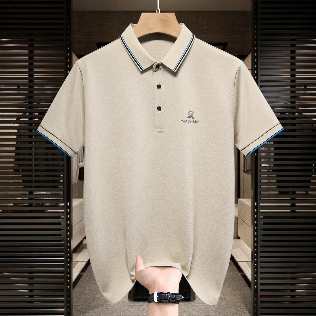夏季新款冰丝短袖T恤男2025新款撞色翻领POLO衫商务休闲半袖上衣