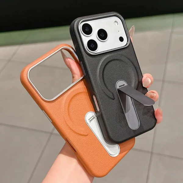 360旋转支架高档素皮适用苹果17promax手机壳磁吸iPhone16防摔15