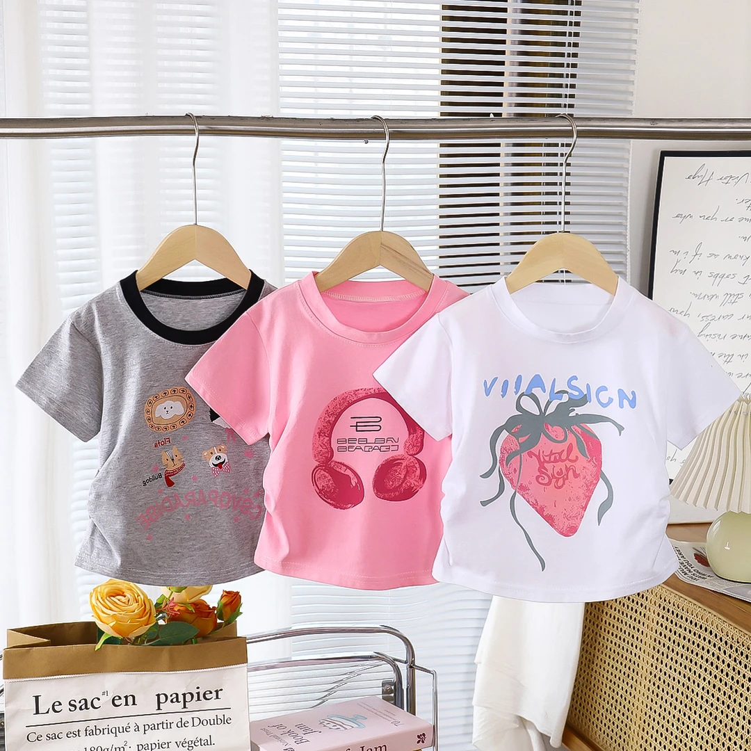 100%纯棉A类童装夏季短袖修身版T恤韩版女童洋气女宝中小童上衣