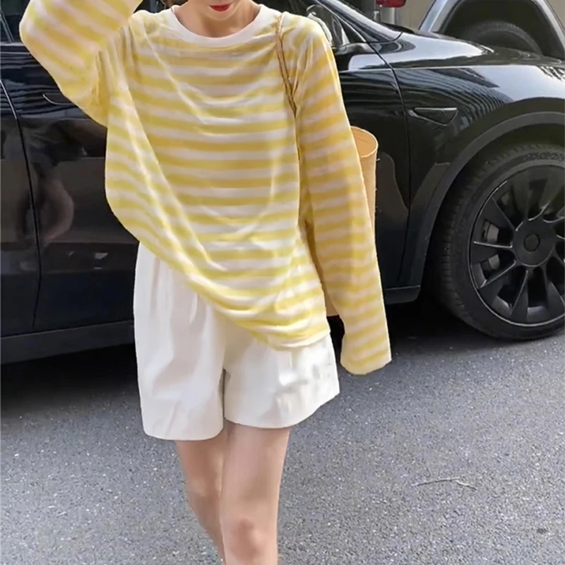 韩版气质条纹防晒罩衫女2025夏季新款显瘦外穿慵懒风设计上衣