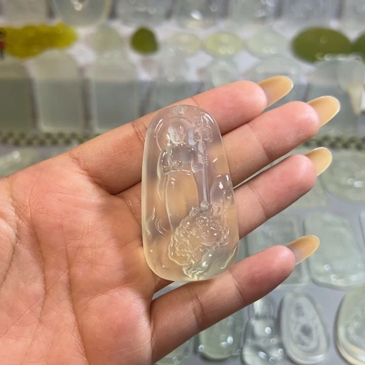 岫玉未镶嵌岫玉白冰蜂蜜水挂件地藏王