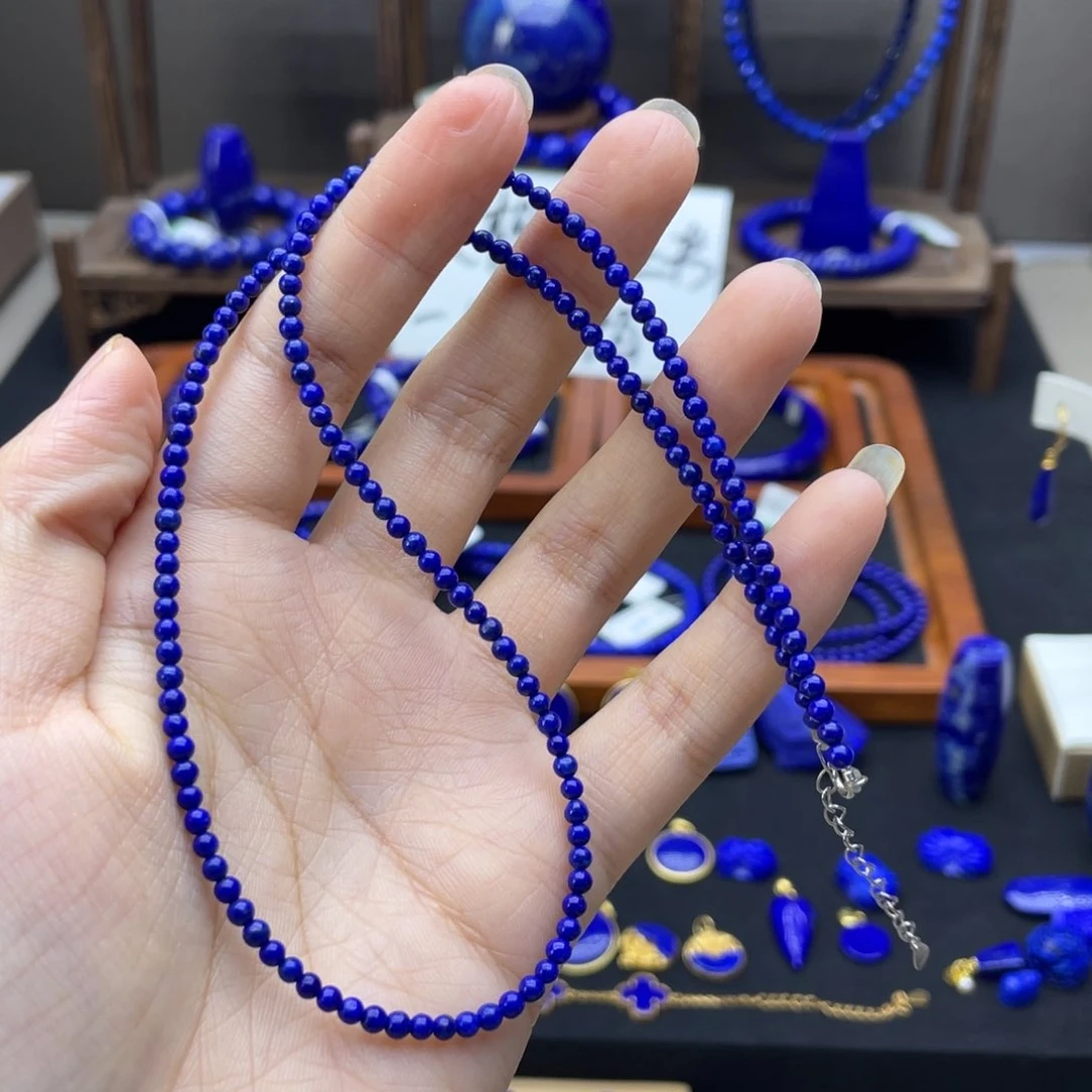 青金石银S925镶嵌项链2.8mm高品