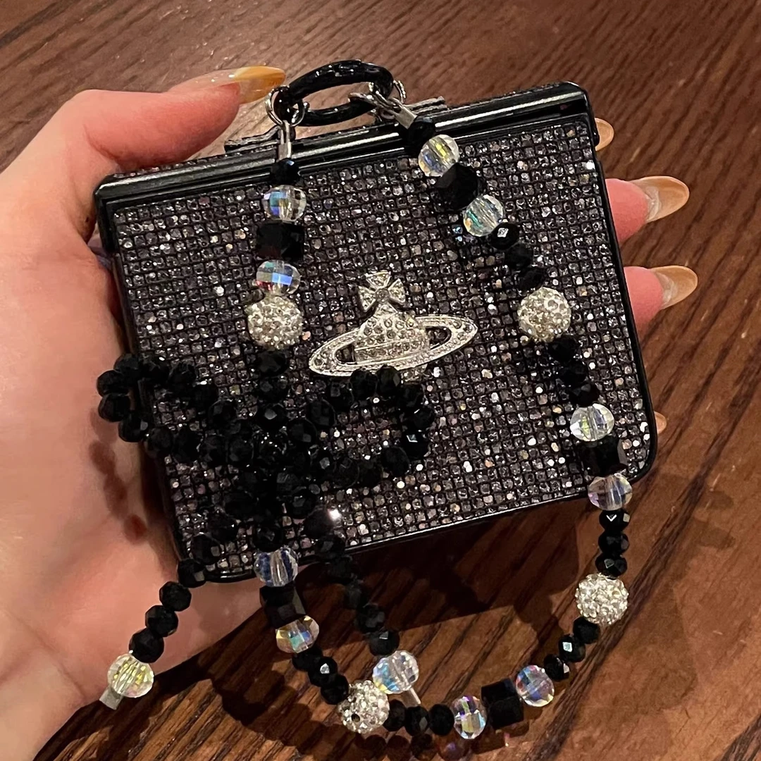 适用华为PuraX手机壳阔折叠屏新款pocket2黑色碎钻西太后中轴全包