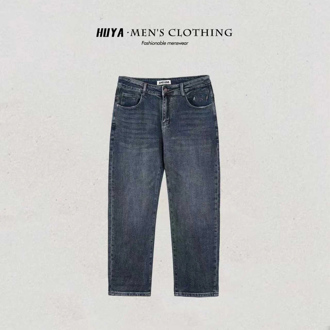 虎牙兄弟秋季牛仔裤长裤复古水洗薄款修身弹力牛仔长裤男士L7559