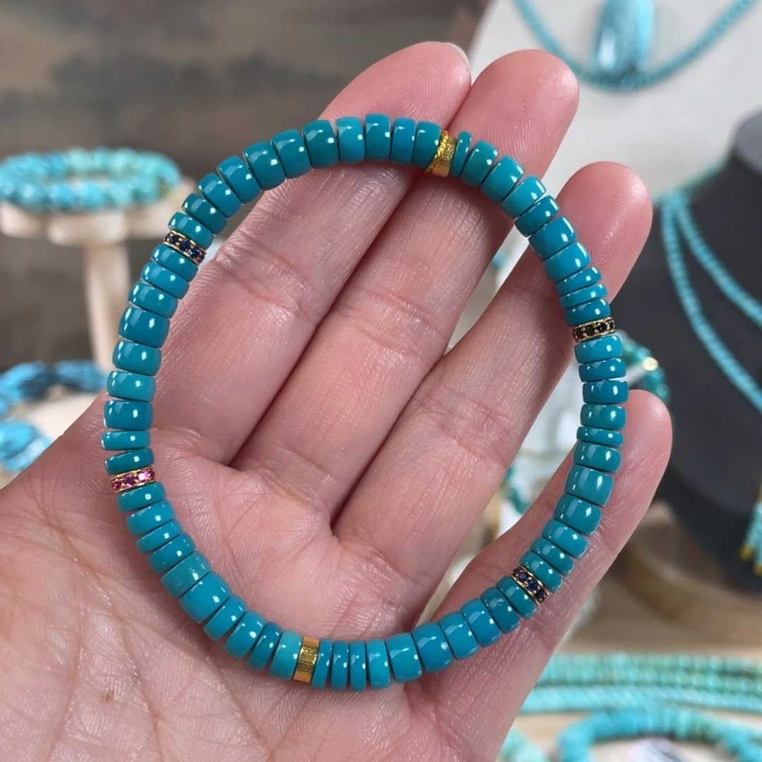 绿松石18K金镶嵌套链5.5精品玉化设计款直切手串