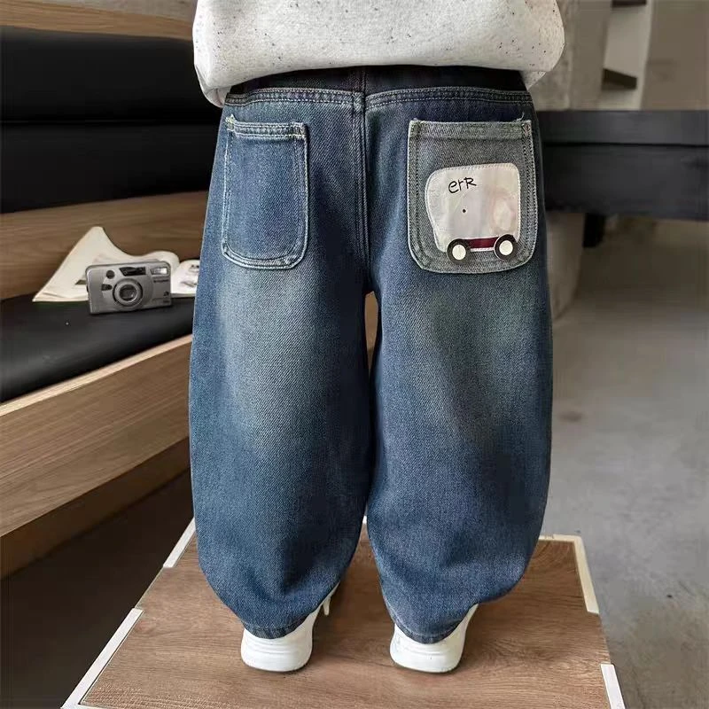 2025年冬季新款韩版童装男童加绒牛仔裤中小童宝宝一体绒休闲裤潮