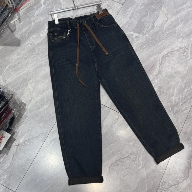 95101 高品质面料冬款大码女装植绒牛仔老爹裤