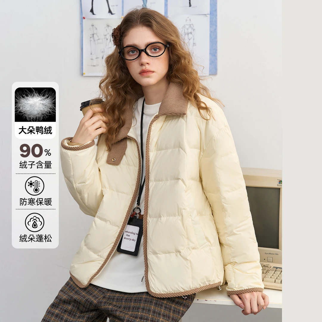 【茉茉专属】90绒韩版百搭短款翻领宽松设计感上衣羽绒服AEW4Y2910