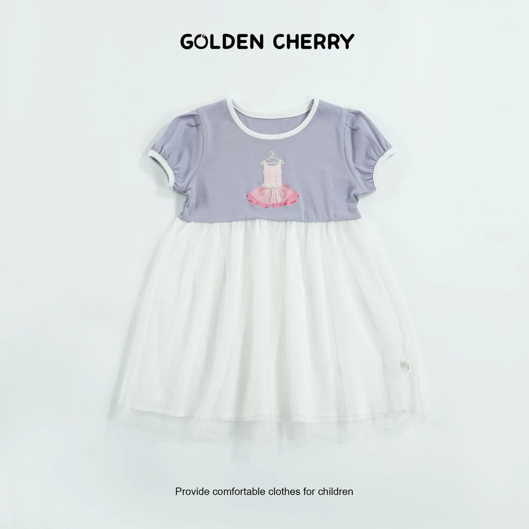 【金樱桃Golden cherry】小童紫色小裙子刺绣洋气连衣裙QDD817