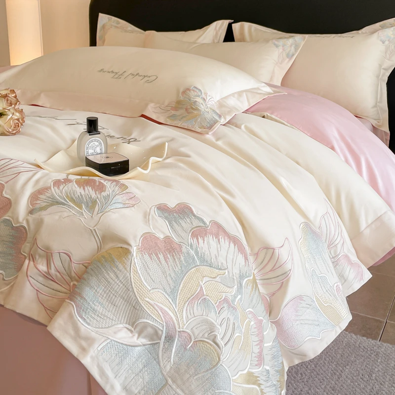 长绒棉四件套全棉纯棉高级感被套床单床笠轻奢南通床上用品