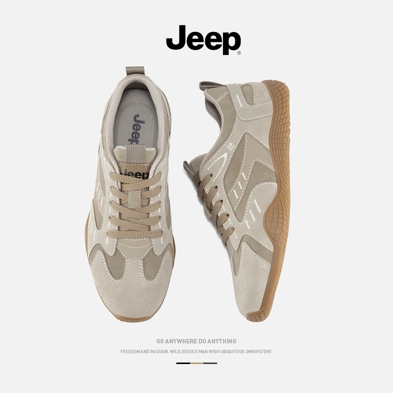 Jeep吉普男士阿甘鞋2025新款真皮复古德训鞋轻便百搭休闲运动男鞋