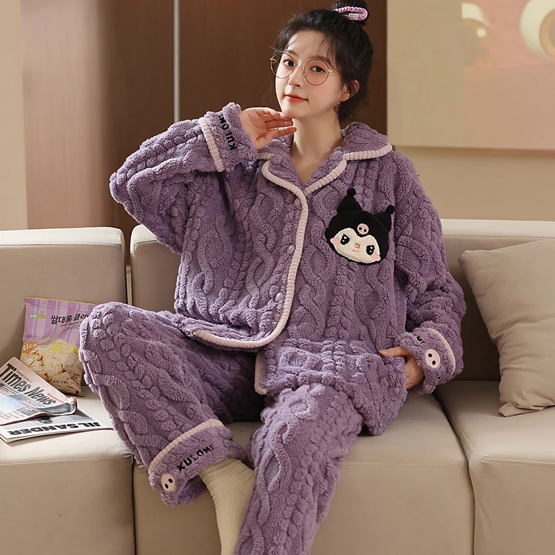 秋冬季珊瑚绒睡衣女士加厚法兰绒甜美卡通冬天款家居服套装 2283