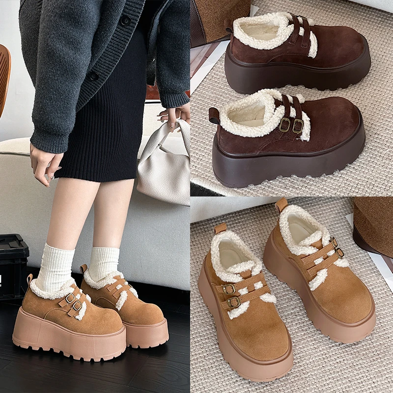 厚底内增高勃肯女鞋子加绒保暖毛毛鞋2025新款冬季雪地靴乐福棉鞋