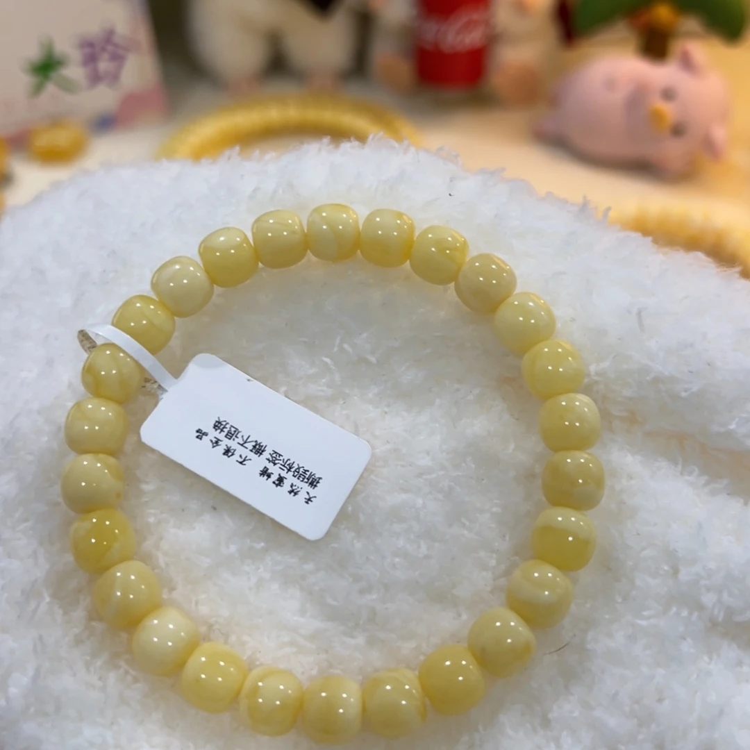 三***生蜜蜡未镶嵌手链8m奶白老型单圈