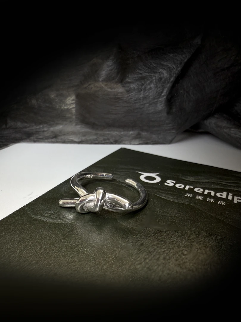 925银戒指 禾翼·随形s925通体纯银简约日韩个性打结开口戒指