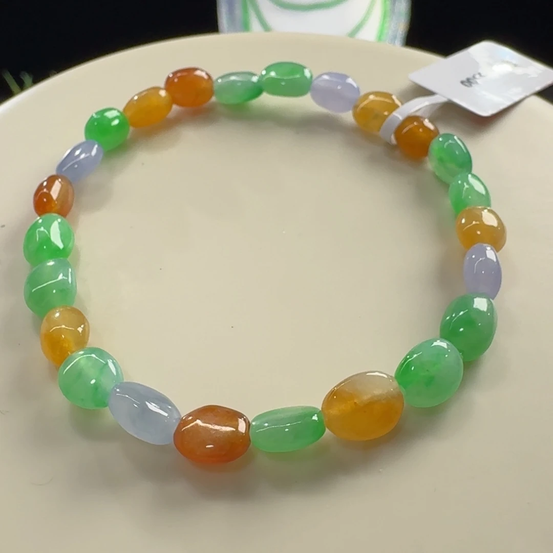 豆***芽翡翠未镶嵌手链彩虹多宝枣珠单圈