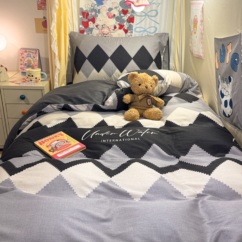 纯棉大学生宿舍床上三件套四件套全棉单人寝室简约被套床单六件套