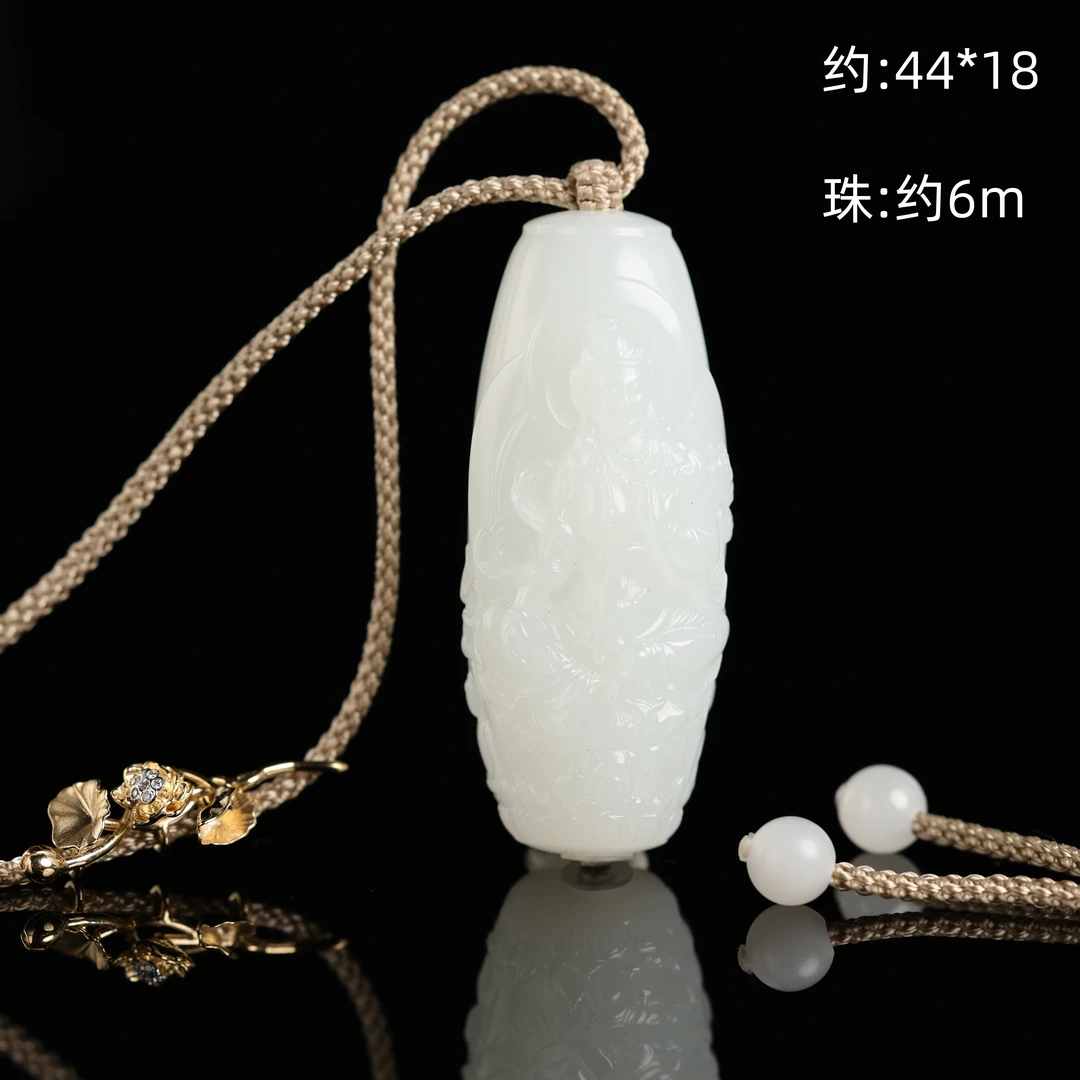 "叶蝉"珍藏级臻品和田玉俄巴沙白玉度母吊坠