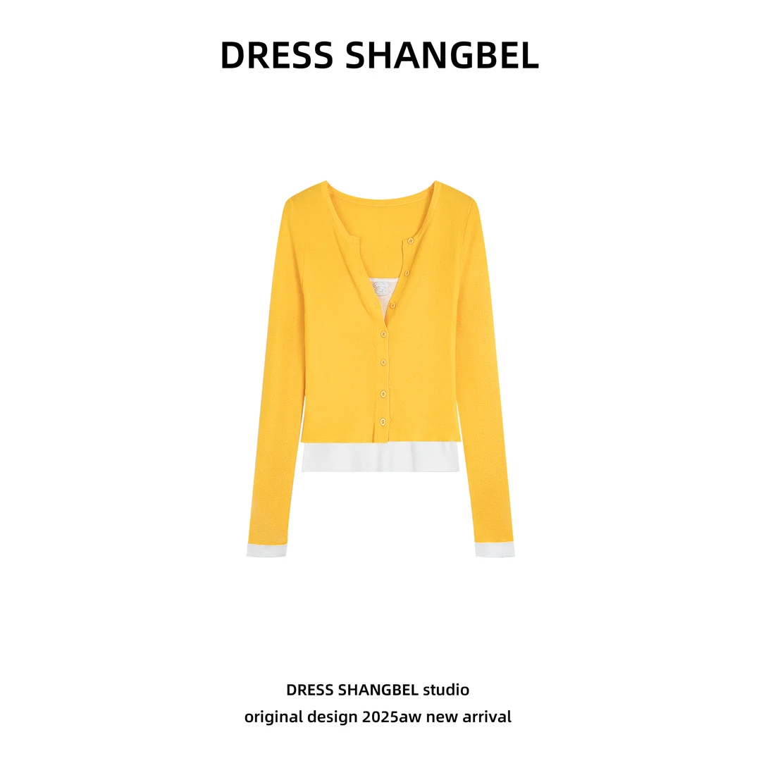 DRESS -秋冬季新款C57设计师百搭休闲设计感拼接针织衫毛衣6168H