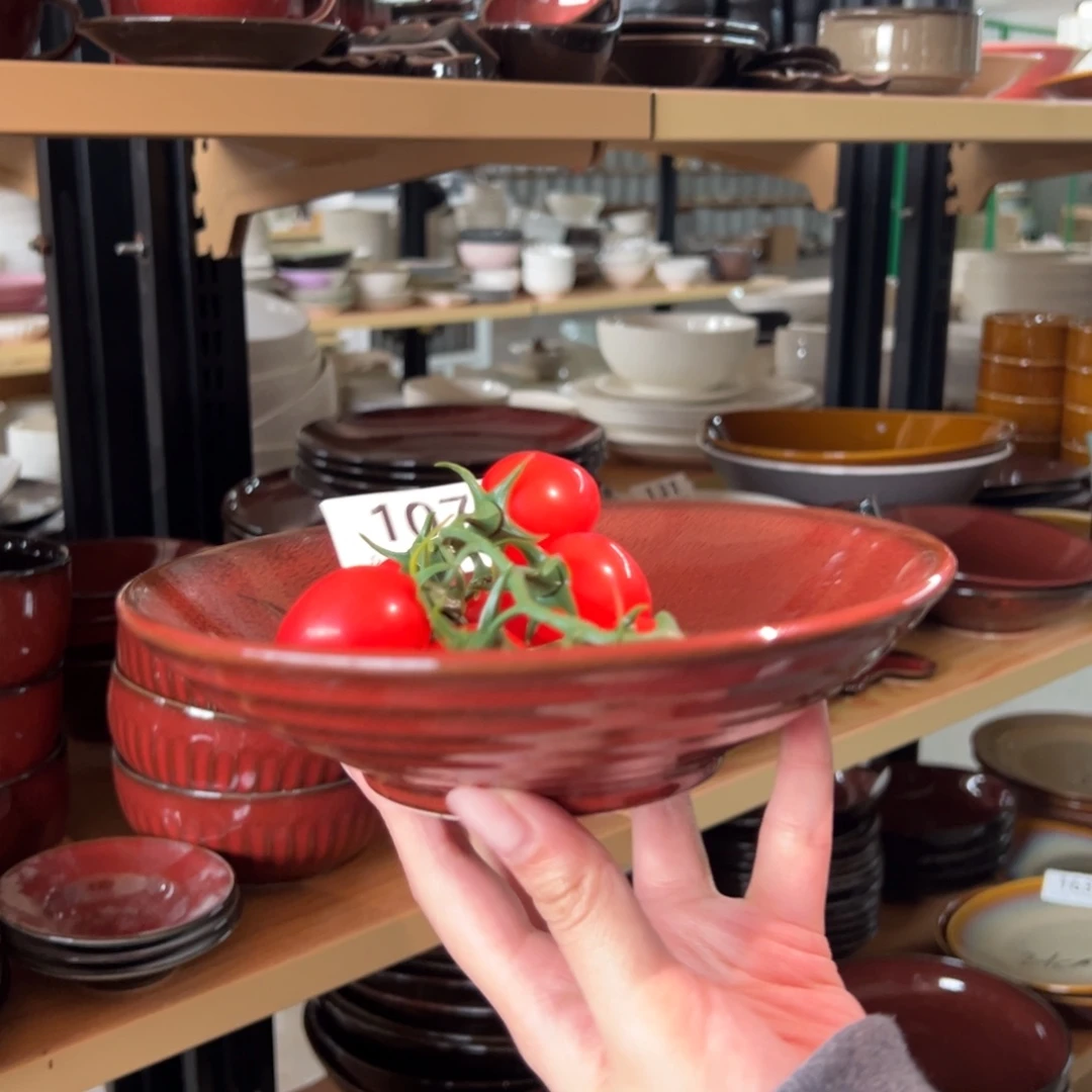 新骨瓷107微瑕麟彩红 跳刀纹 7.5寸矮口菜碗