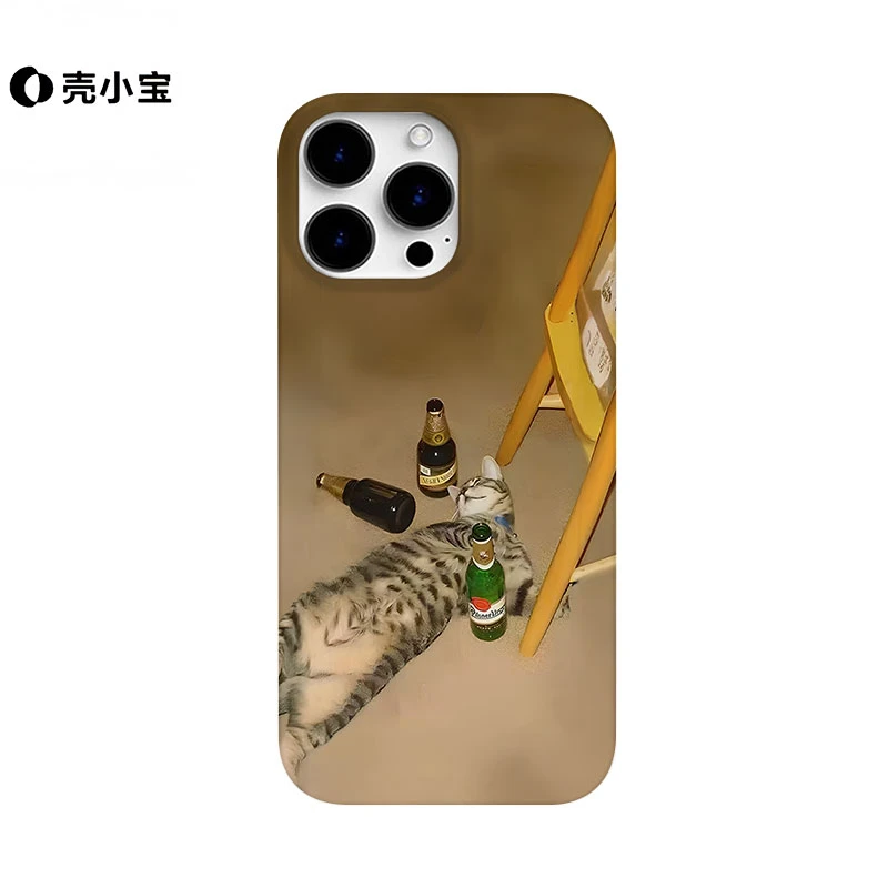 醉酒猫咪适用苹果16手机壳创意13/12/11promax抽象iPhone15/14pro