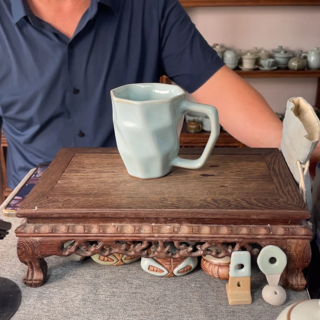 瓷片天青釉水立方杯