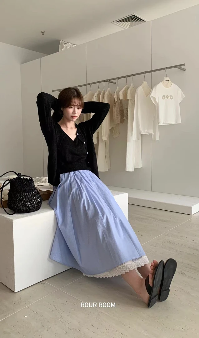 【dd】Rour 条纹裙小白裙提花长裙双层不透哦