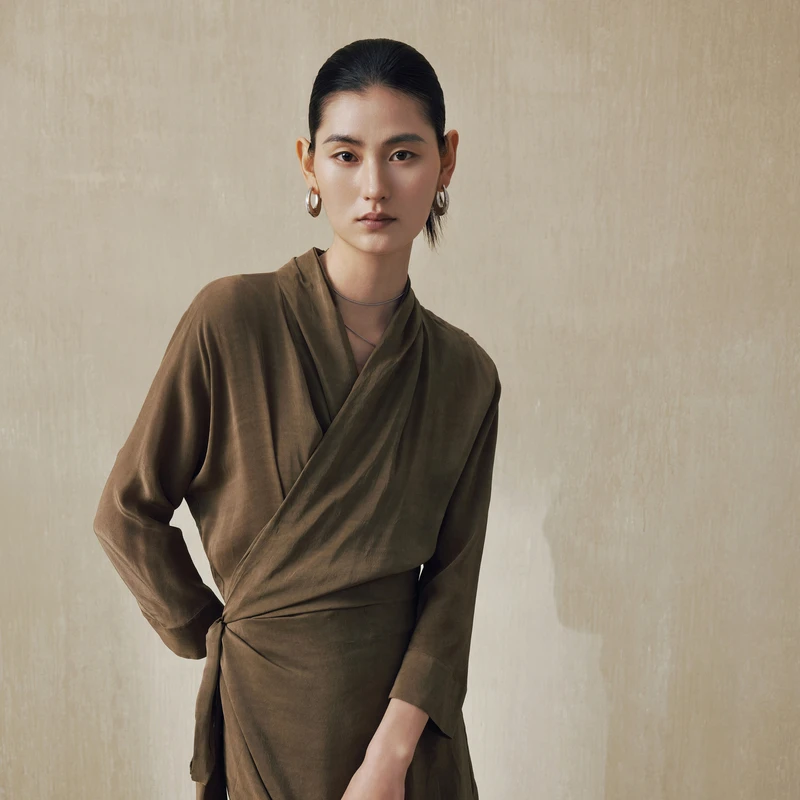 EXCEPTION交叠领系带连衣裙AA25-I1J02