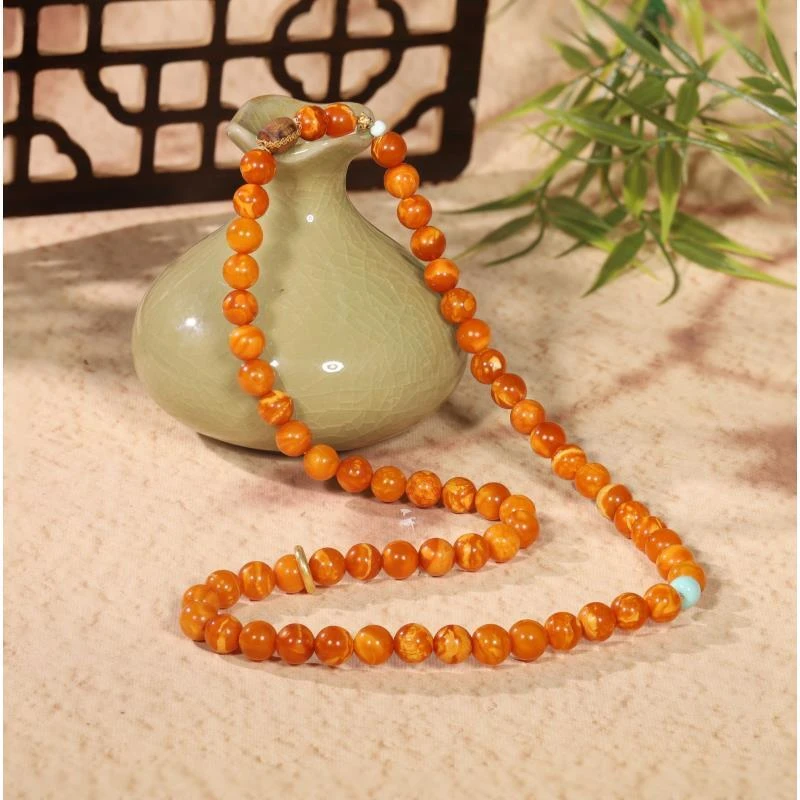 【不二】蜜蜡18K金DIY三圈手串手链项链两用款8mm+