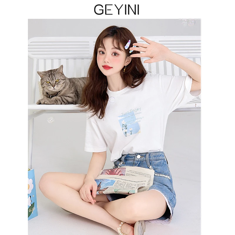 白色纯棉短袖t恤女小个子春夏季2025新款宽松内搭打底衫凉感上衣