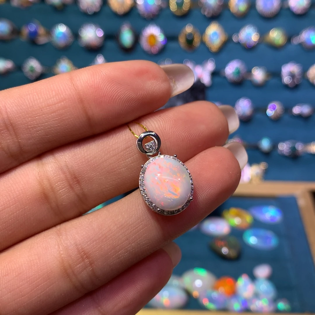 一***子欧泊银S925镶嵌吊坠款