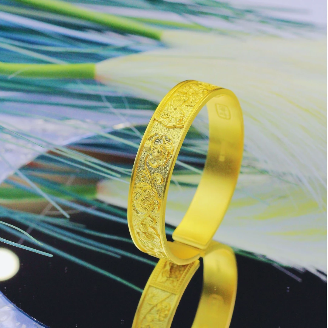 足银手镯 新版吉言开口古法手镯厚壁大面宽开口手镯喜上眉梢女款