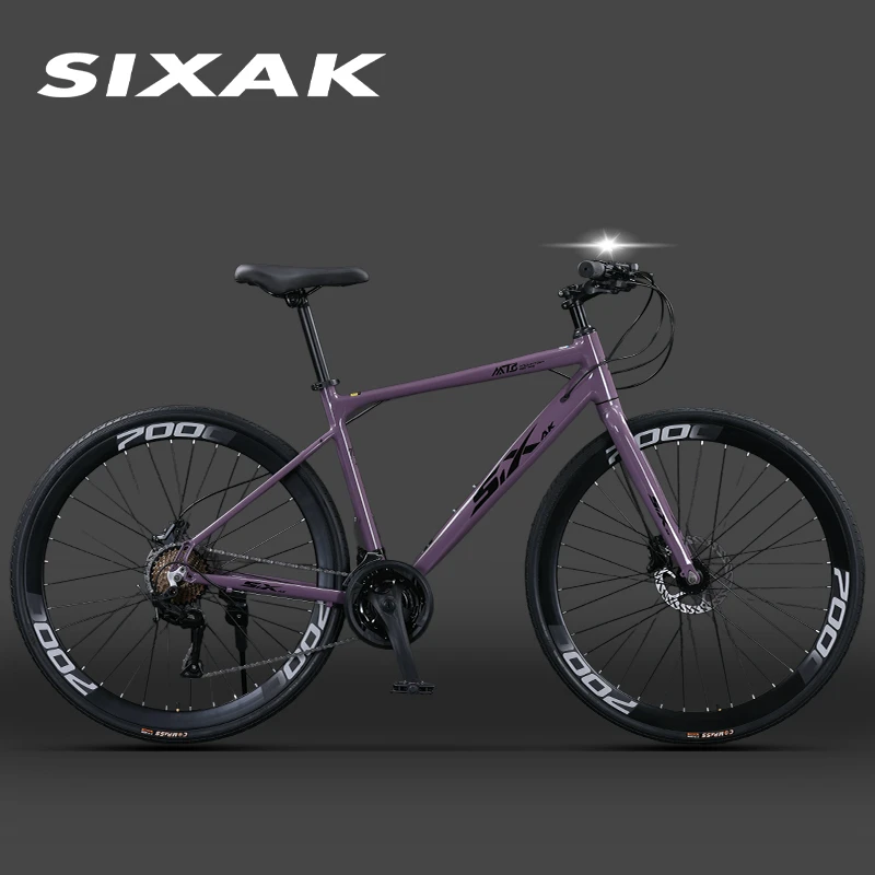 六枪SIXAK紫色27速油碟刹铝架平把公路自行车