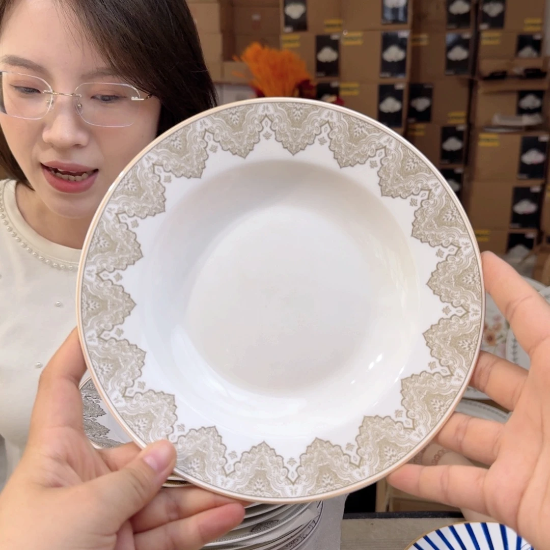骨瓷骨瓷8英寸汤盘20厘米2个外贸骨瓷