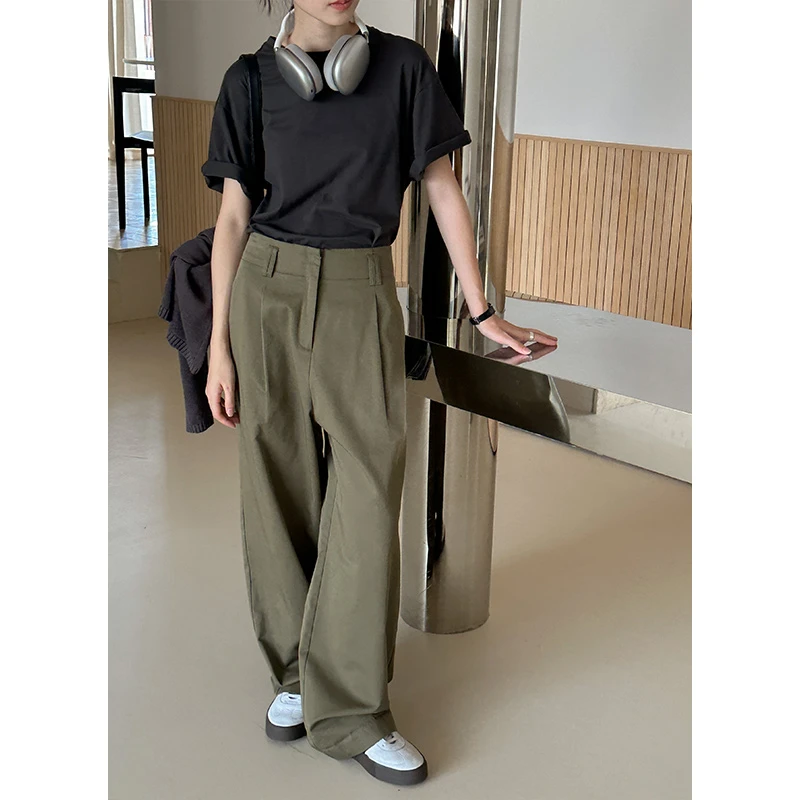 2025S/S显瘦小个子高腰直筒夏季垂感小众宽松休闲裤37226