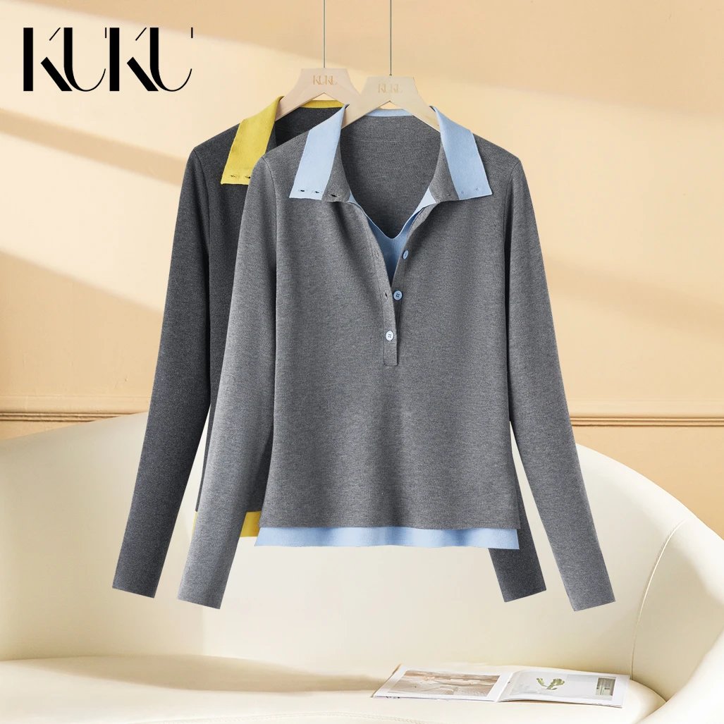 2025春季新款韩版假两件长袖v领显瘦套头减龄毛衣5952