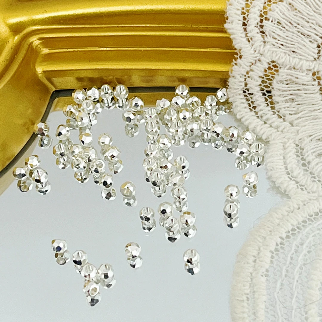 左夕M5823【100颗银底卡3足球珠】高保色铜镀金DIY手链配件