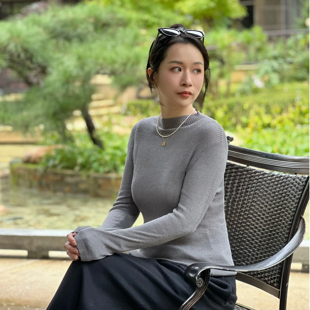 櫟丝御锦柞蚕丝【肌底衣】时尚长袖半高领薄款秋冬女士打底衫1604-1