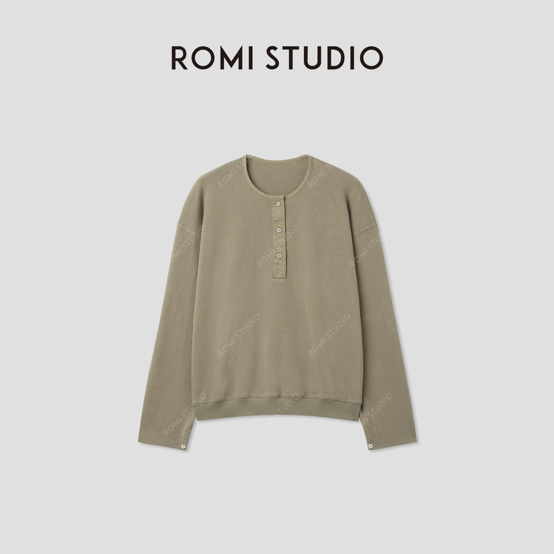 ROMI STUDIO"松弛慵懒"全棉华夫格面料云朵触感长袖T恤RWCAS65079