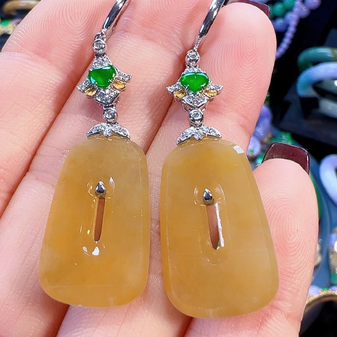 翡翠18K金镶嵌耳饰签收后24小时鉴赏期