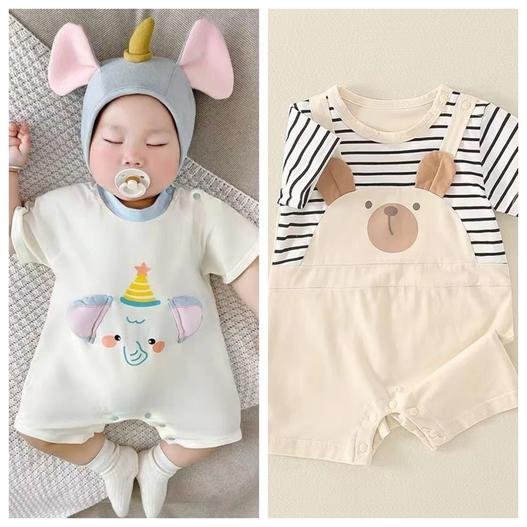 【到手2件】新款夏季婴幼儿薄款洋气夏装宝宝可爱连体衣哈衣