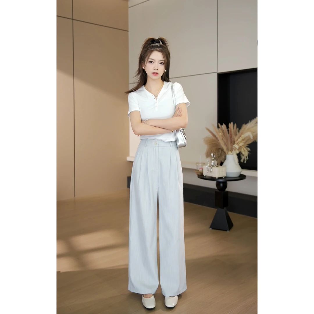 【小个子】春季显瘦高腰休闲百搭宽松垂感休闲裤-2056