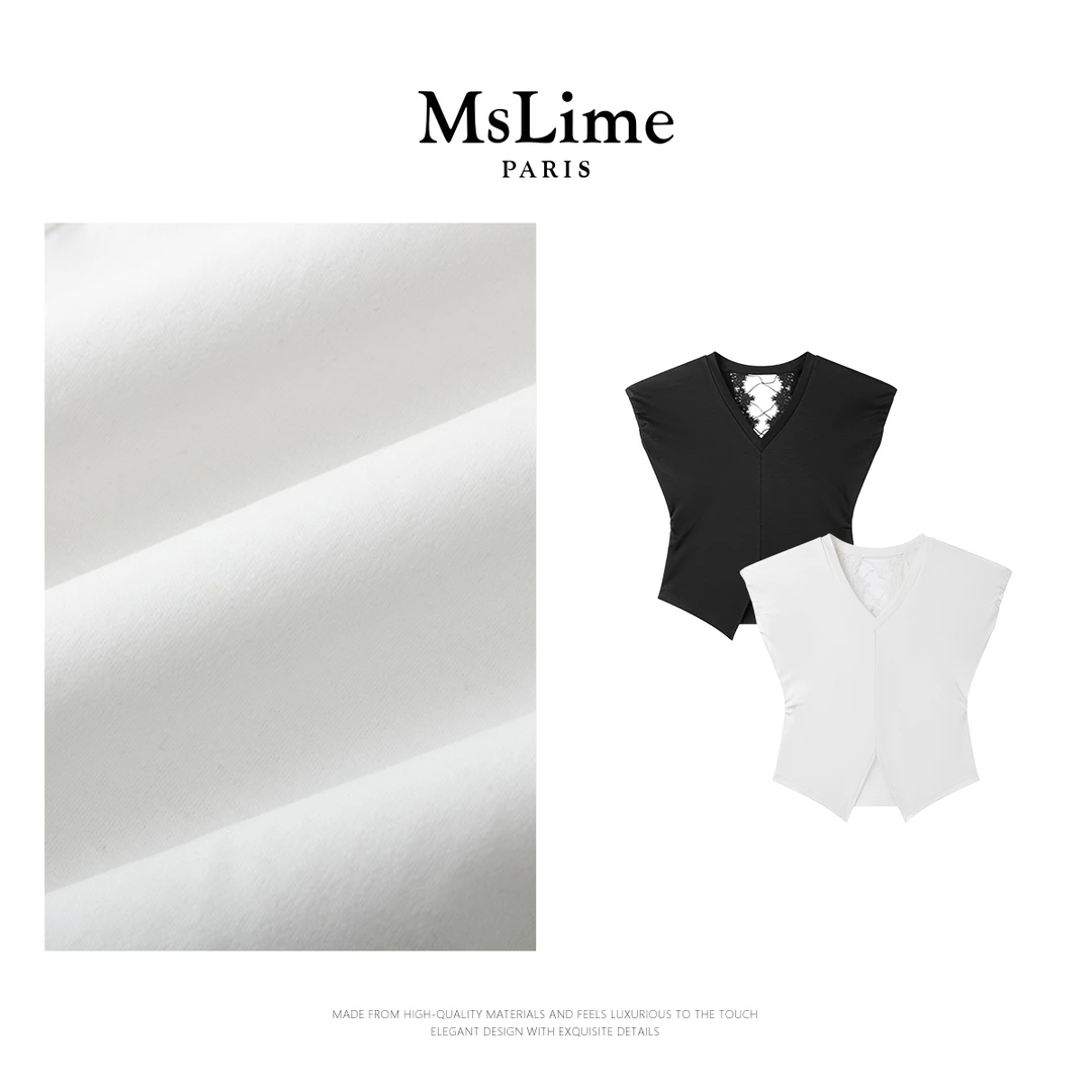 王嬛嬛MsLime 25年新款【天鹅湖】进口棉时尚休闲双色T恤 HD2A1398