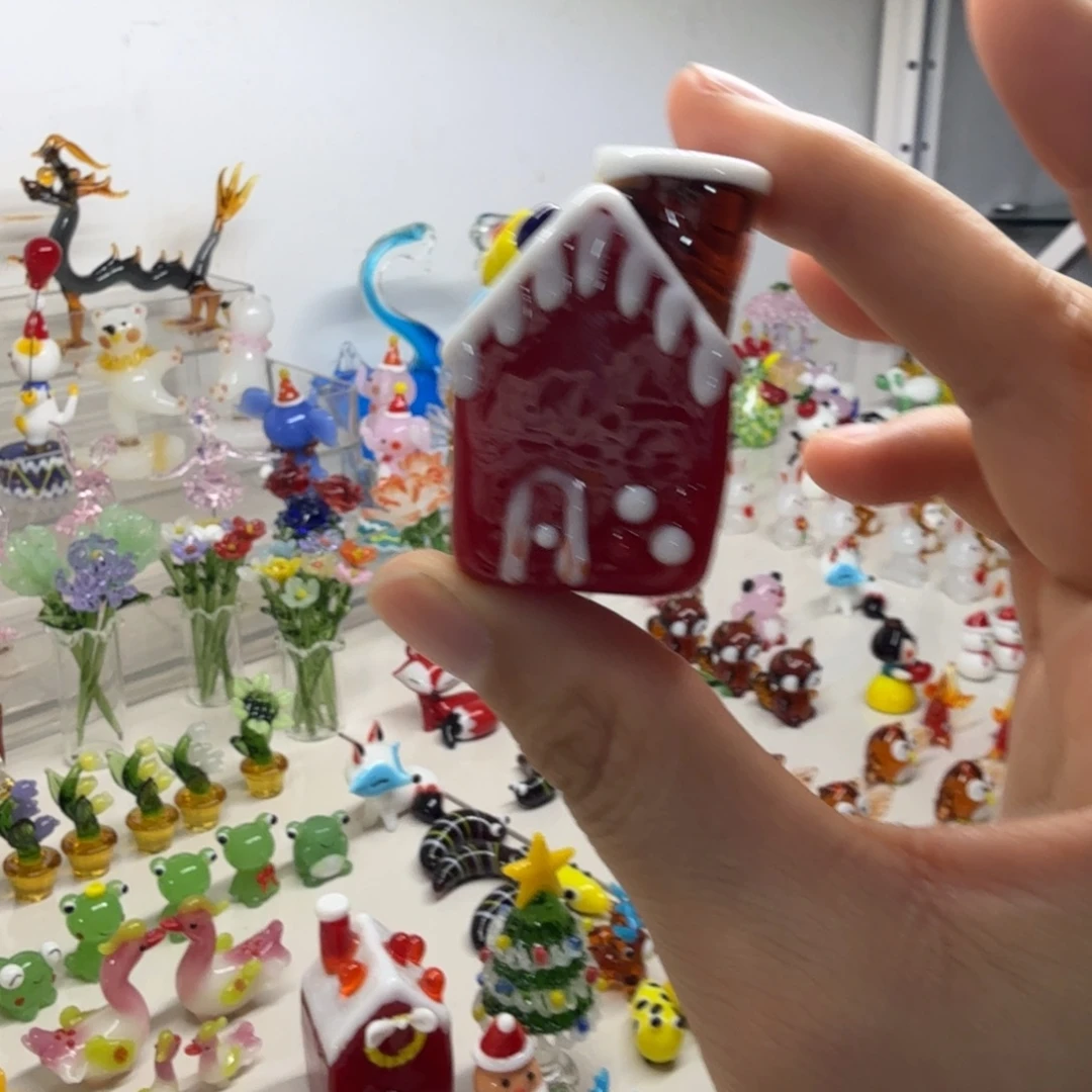 琉璃手工艺品小花红色圣诞树