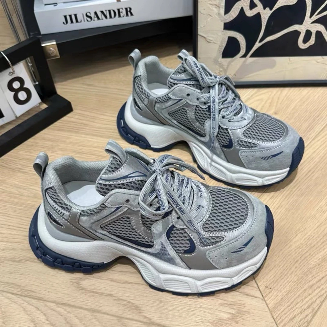 【单里/加绒】厚底小怪兽老爹鞋女冬季新款网面户外登山休闲运动鞋