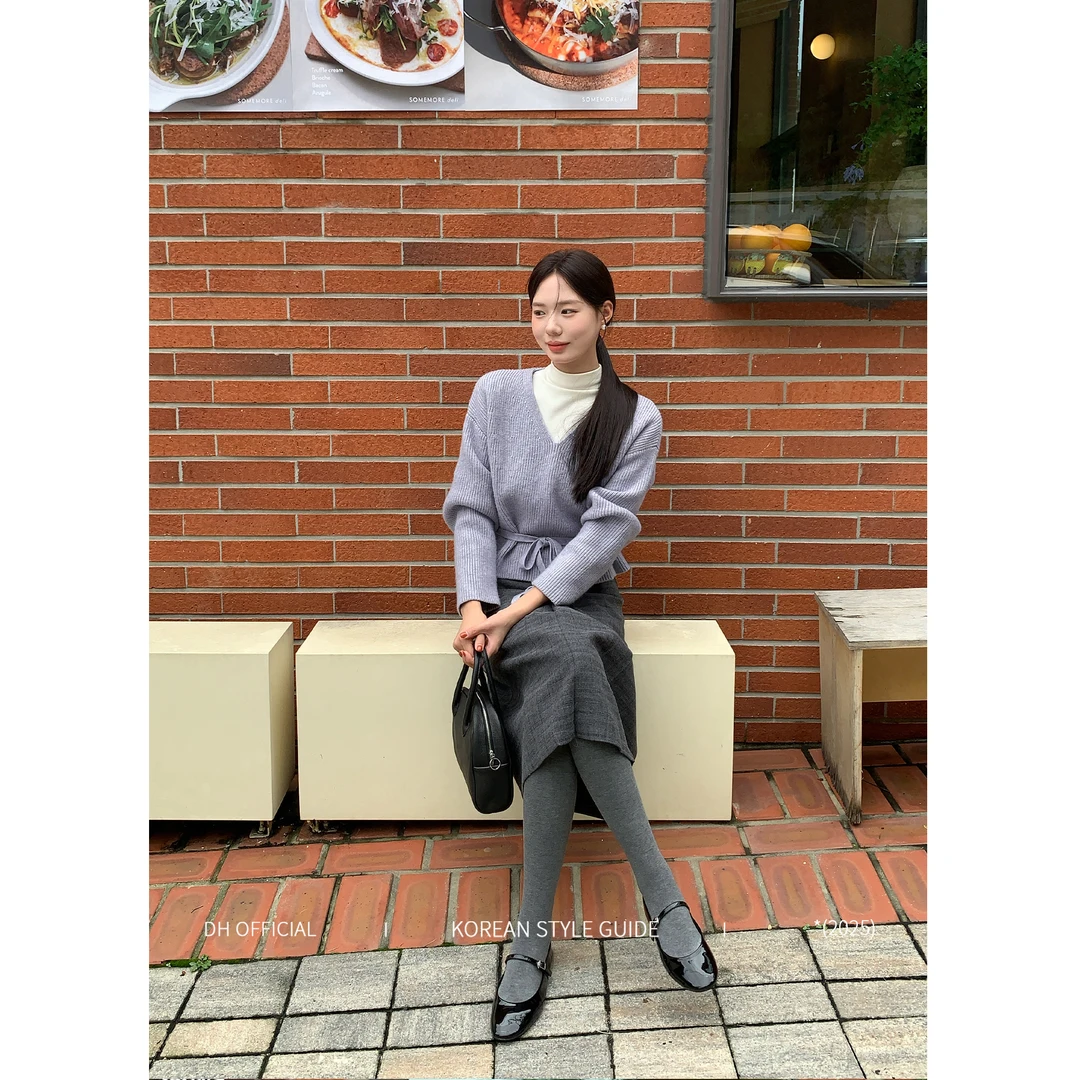 DH OFFICIAL 大花【丁香雾语 Lilac】韩系温柔香芋紫V领飘带毛衣